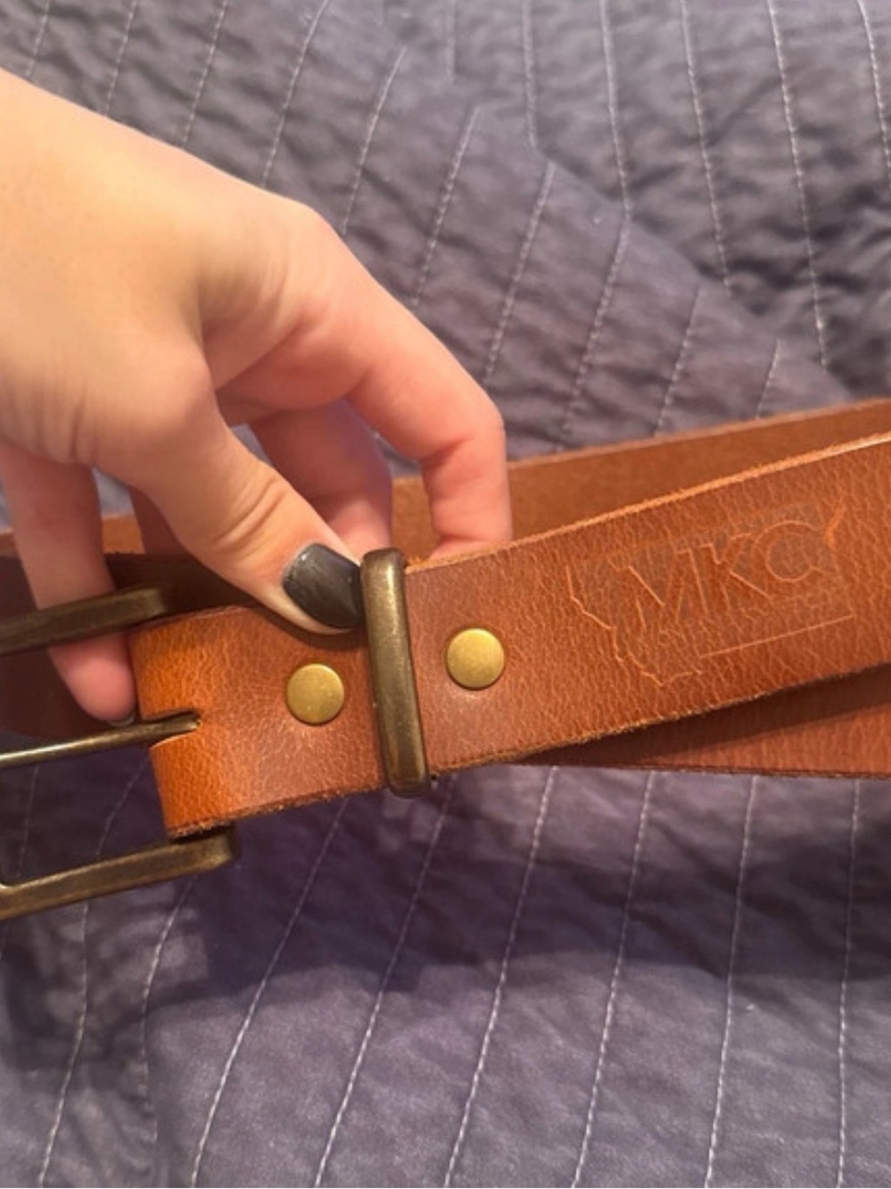 Men's Tan Leather Belt with Brass-Tone Buckle